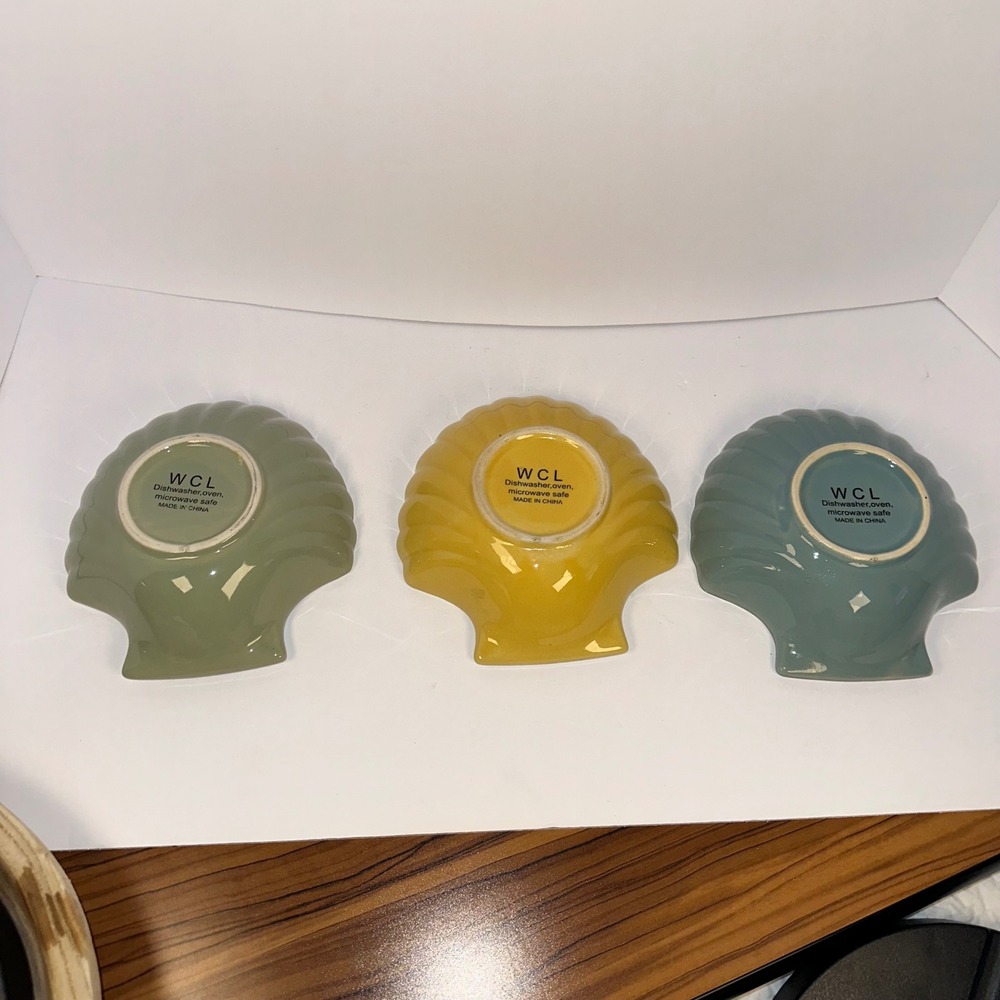 Set‎ of 3 WCL Shell Shaped Dishes Yellow Green Blue Dessert Appetizer Dip Bowls - Picture 3 of 5